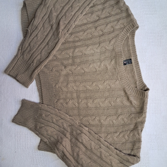 Womens large tan cable knit 2pc crop long sleeve jogger set - Picture 2 of 8